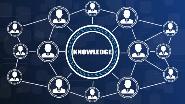 Network of People Connected to Central Knowledge Hub with Abstract Background Keywords: network, people, connection, knowledge, hub, communication, teamwork, collaboration, business, ideas