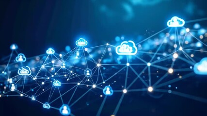 Digital cloud network futuristic tech connection, abstract blue linked network, global web - Powered by Adobe