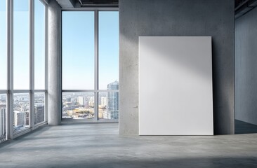 Modern loft interior with blank canvas (1)