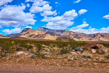 Desert Mountains and Blue Sky with Rocky Foreground in Nevada
