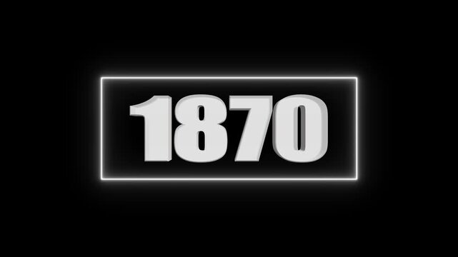 White 3D Number 1870 in Neon Light Frame on Black Background year date