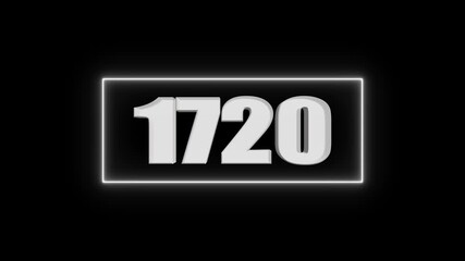White Neon Number 1720 Inside a Glowing Rectangular Frame on a Black Background image photo
