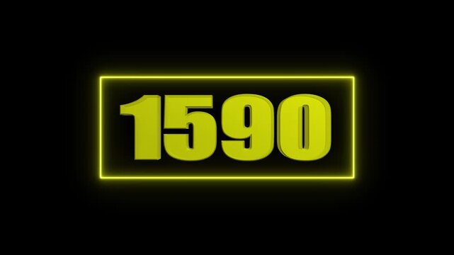 Yellow 3D Number 1590 Inside Neon Yellow Rectangle Against Black Background numeral digit