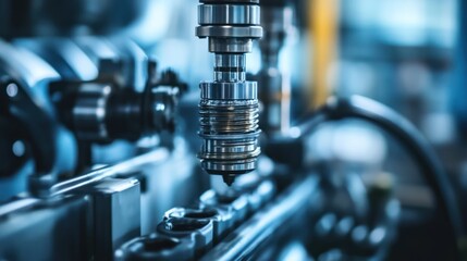 Fototapeta premium Close-up view of complex machinery, showcasing intricate metal components and industrial processes.