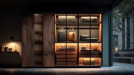 Luxurious walk-in closet with designer bags and elegant storage, perfect for travel