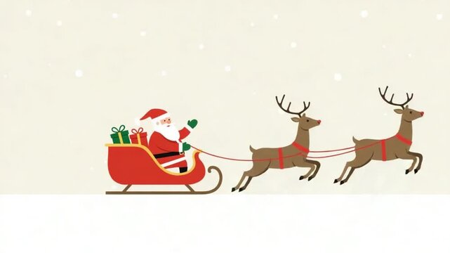 Santa Claus waving in sleigh with reindeer in cartoon Christmas animation