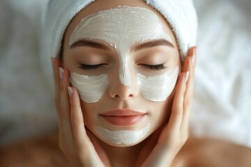 Woman Enjoying Relaxing Facial Treatment with Natural Mask