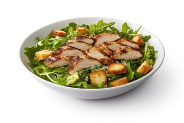 Grilled Chicken Salad with Fresh Greens and Croutons in Bowl