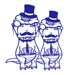 2 T-Rex Sir Gentleman Mr. rich Monocle Glasses Top Hat Team Friends