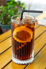 a glass of lemon soda in the outdoor