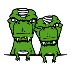 2 T-Rex wink Eye Love Couple Bag behind Fence