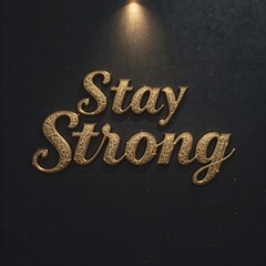 Luxury golden embossed typography design with the quote 'Stay Strong', metallic texture, elegant spotlight, premium timeless style on clean dark background, 1:1 square ratio.