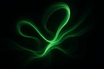 Abstract glowing green light trails swirling in darkness
