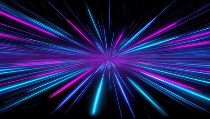 Abstract neon light burst radiating from center