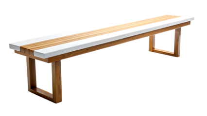 Modern wooden and white slatted bench seat furniture isolated on a transparent background