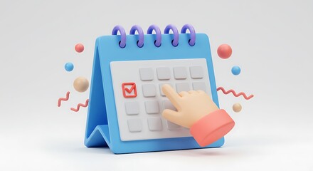 3d calendar icon with hand pointing to a date