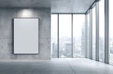 Obraz premium Modern concrete interior with blank canvas