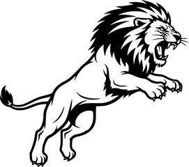 Naklejka premium angry lion in a jump line art silhouette vector illustration