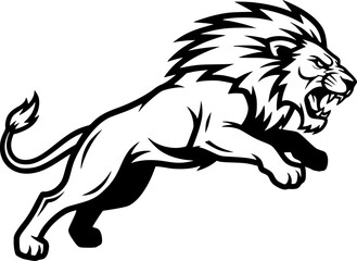 Obraz premium angry lion in a jump line art silhouette vector illustration