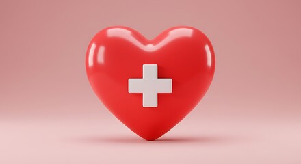 Shiny red heart with white medical cross symbol