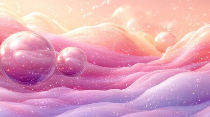 Obraz premium Dreamlike landscape with glowing spheres in pastel pink and purple tones creating a surreal and