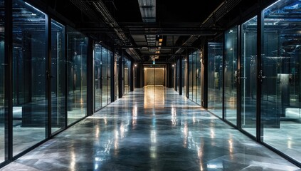 Modern server room hallway
