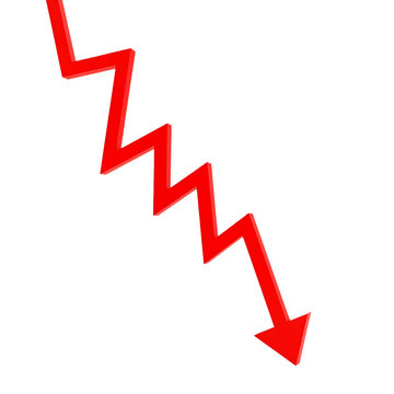 Red zigzag downward arrow isolated on transparent background