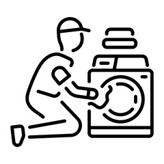 A linear icon depicting a character doing laundry