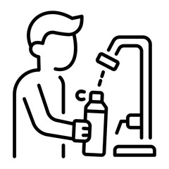 A line style icon showing a character filling water