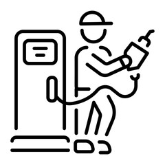 A line style icon showing a character fueling vehicle