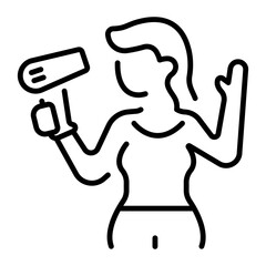 A linear icon representing a character doing hair drying