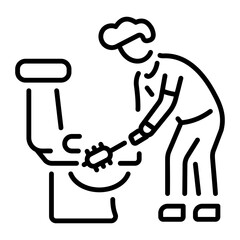 A line style icon showing a person cleaning toilet