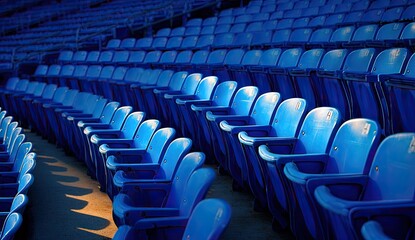 Empty stadium bleachers in shades of blue