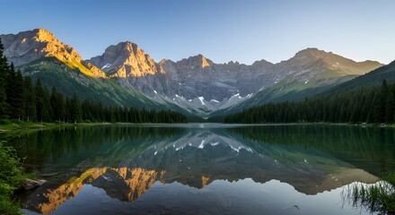 Fototapeta premium Serene Alpine Lake Reflection in Mountain Landscape