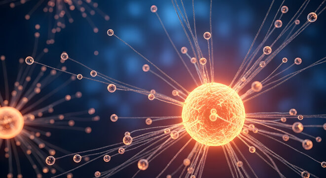 Depiction of Interconnected Cellular Networks Showcasing Biological Processes and Signalling Pathways with the Illustration of Cellular Structures and Molecular Connectivity