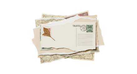 Pile of vintage letters isolated on transparent background