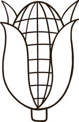 A black blank line drawing of a single ear of corn.