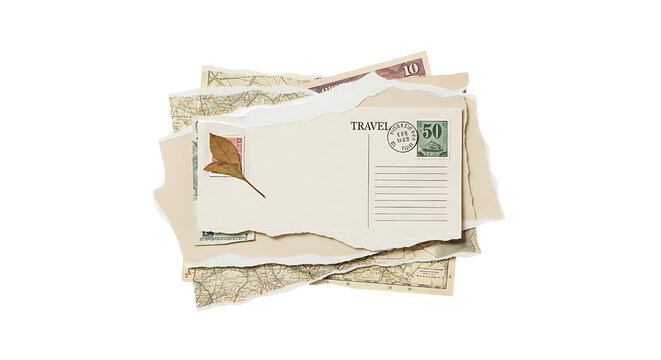 Pile of vintage letters isolated on transparent background