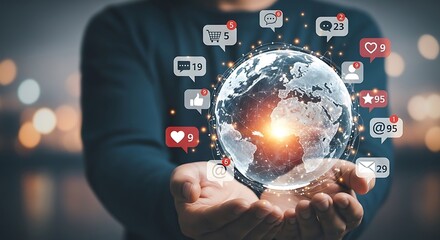 Social media network and global communication in digital technology concept