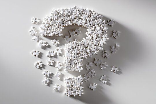A question mark formed from many small white puzzle pieces - Powered by Adobe