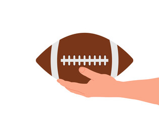Hand holding american football ball isolated on a white background