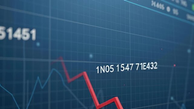 Dollar currency value decrease on financial graph. Red line showing falling market trend. Business finance data footage.