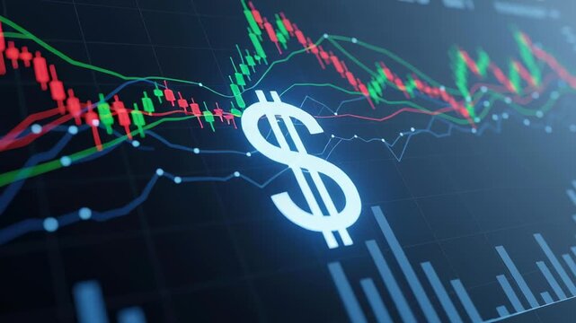 Financial market analysis with dollar sign and trading charts. Stock exchange data and forex investment movement.