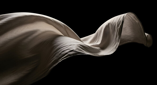 Ethereal Elegance: Capturing the Dynamic Movement of Flowing Fabric Against a Void Background, showcasing the Interplay of Light and Shadow in a Composition of Delicate Grace and Fluidity