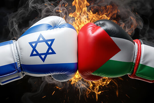 AI generated. Boxing gloves from Isreal and Palestine