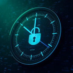 Digital clock with padlock symbolizing security