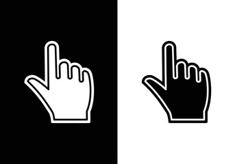 Obraz premium Black and white hand cursor icons, pointing up.