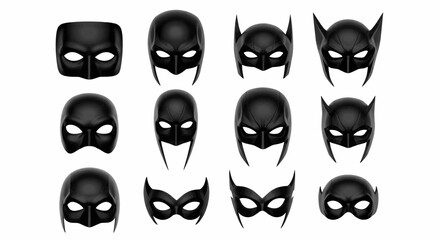 Black Superhero Masks Vector Illustration Set