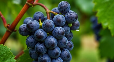 Close-up of Dark Blue Grapes Covered in Water Droplets purple fruit