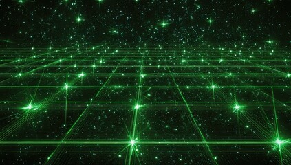 Abstract digital grid of green light